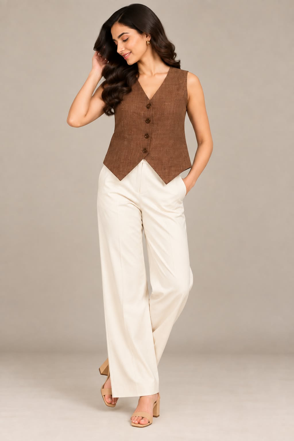 Women’s Sleeveless Button-Front Tailored Vest Top