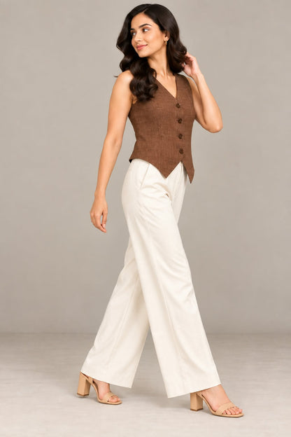 Women’s Sleeveless Button-Front Tailored Vest Top
