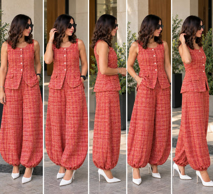 Women's Textured Sleeveless Top & Balloon Pants Co-Ord Set