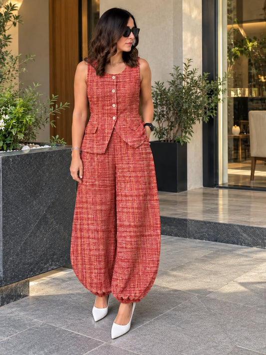 Women's Textured Sleeveless Top & Balloon Pants Co-Ord Set