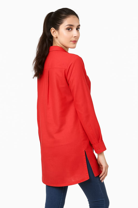 Red Hand-Painted Floral Cotton Kurti for Women