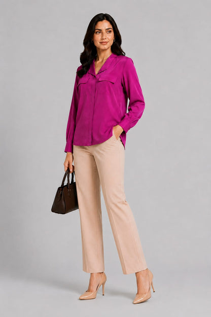 Women’s Solid Brown Relaxed Fit Top with Flap