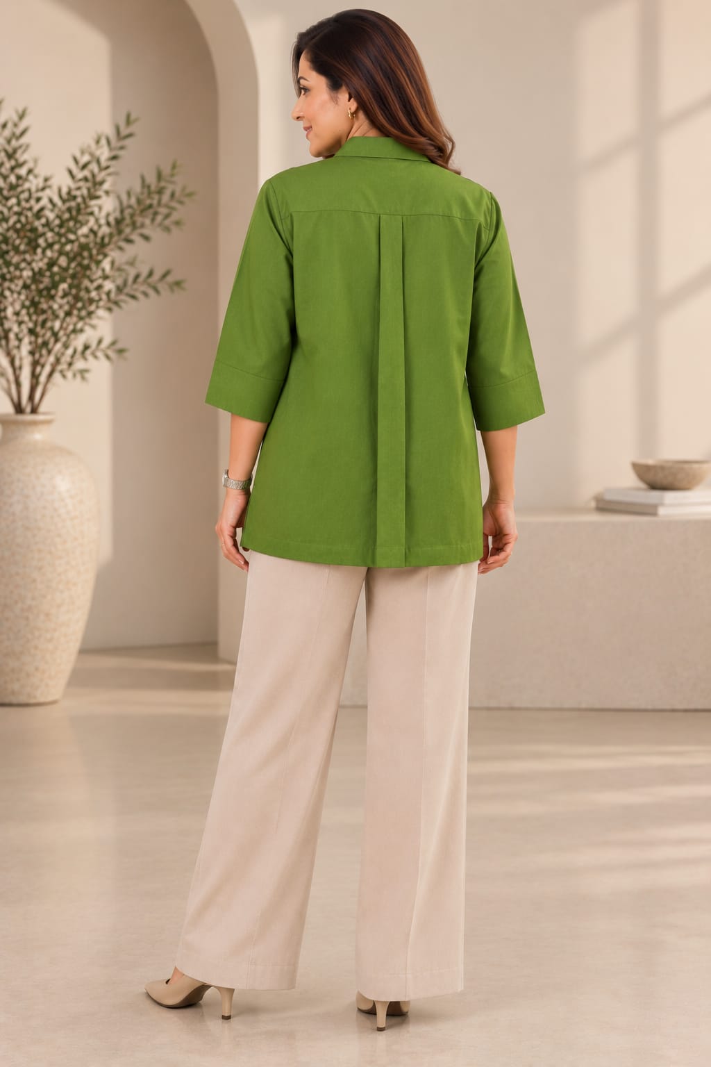 Women’s Elegant Button-Front Relaxed Fit Shirt | 3/4 Sleeve Casual Top