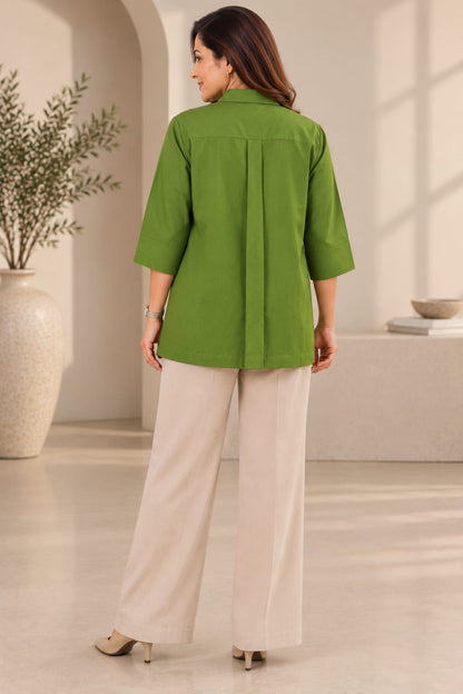 Women’s Elegant Button-Front Relaxed Fit Shirt | 3/4 Sleeve Casual Top