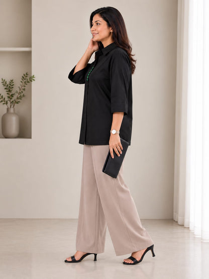 Women’s Elegant Button-Front Relaxed Fit Shirt | 3/4 Sleeve Casual Top