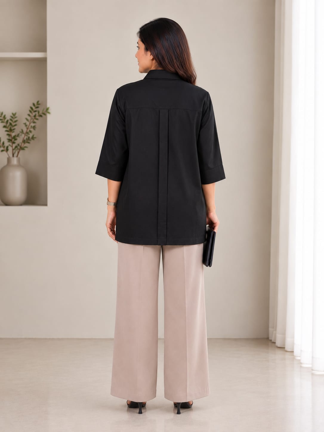 Women’s Elegant Button-Front Relaxed Fit Shirt | 3/4 Sleeve Casual Top