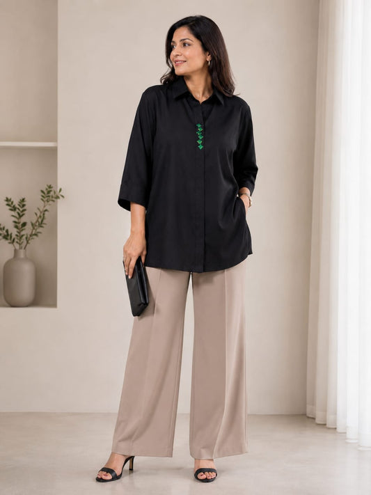 Women’s Elegant Button-Front Relaxed Fit Shirt | 3/4 Sleeve Casual Top