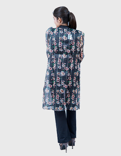 Transparent Long Shrug with Puff Sleeves & Textured Print – Party Wear for Indian & Western Outfits