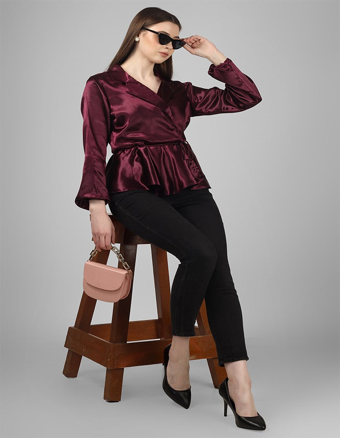 Burgundy overlap stylish formal top with string is perfect party wear