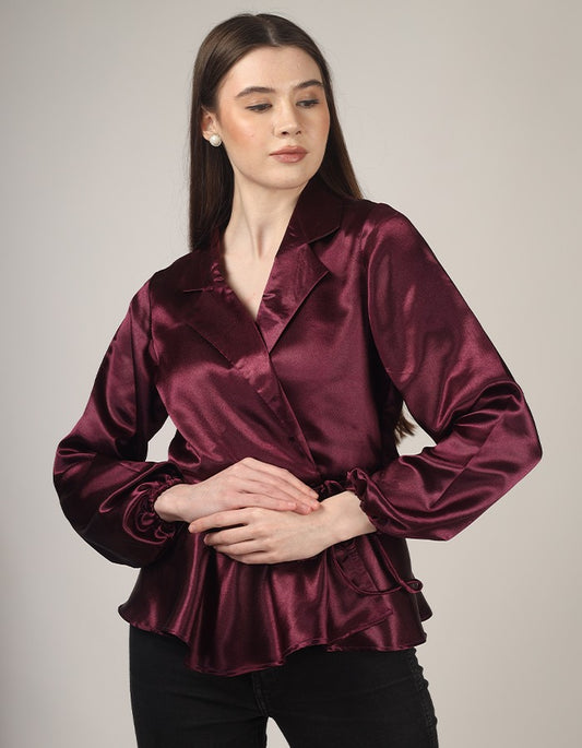 Burgundy overlap stylish formal top with string is perfect party wear