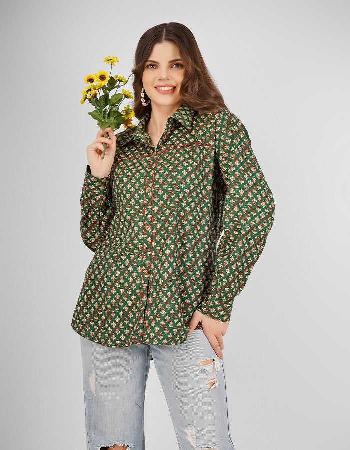 Cotton Green front open printed stylish shirt