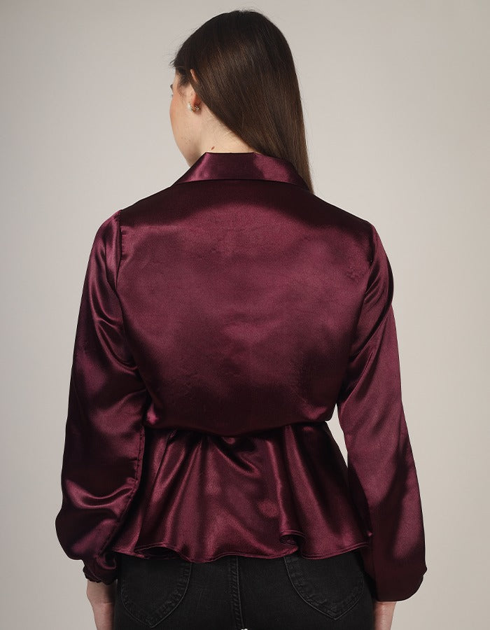 Burgundy overlap stylish formal top with string is perfect party wear