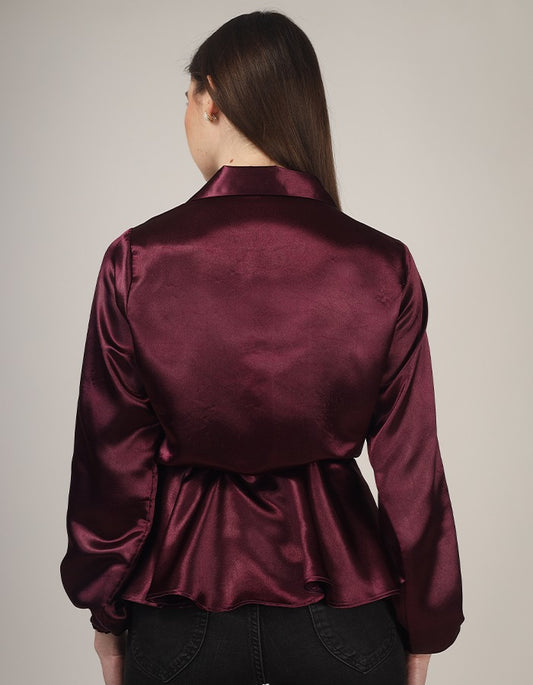 Burgundy overlap stylish formal top with string is perfect party wear