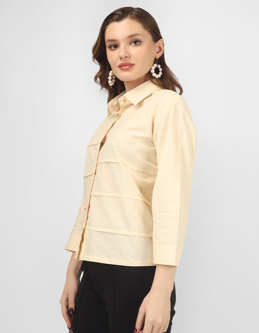 Cotton stylish off white short shirt for workwear and casual wear