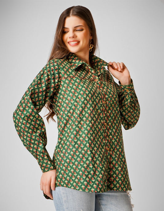 Cotton Green front open printed stylish shirt