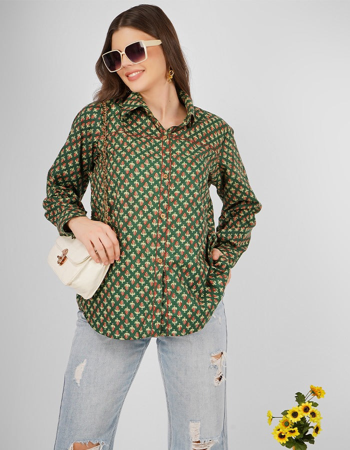 Cotton Green front open printed stylish shirt