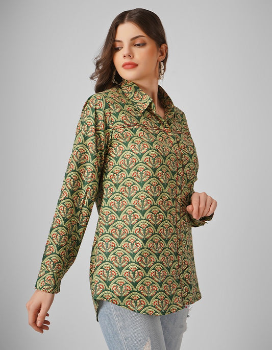 Cotton stylish front open printed shirt