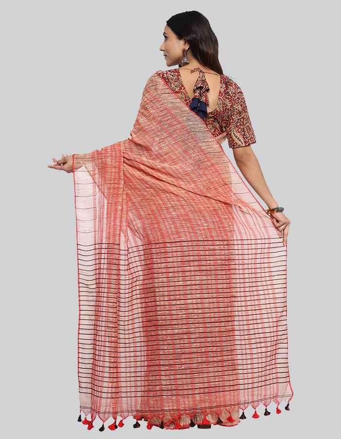 Gitcha silk peach pink with red contrast tesel and self stripe.