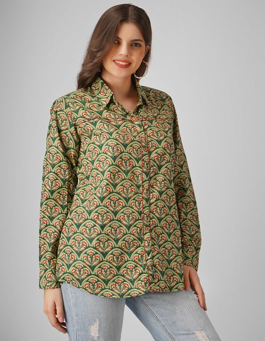 Cotton stylish front open printed shirt