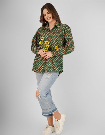 Cotton Green front open printed stylish shirt