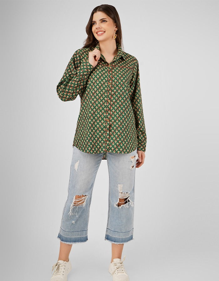 Cotton Green front open printed stylish shirt