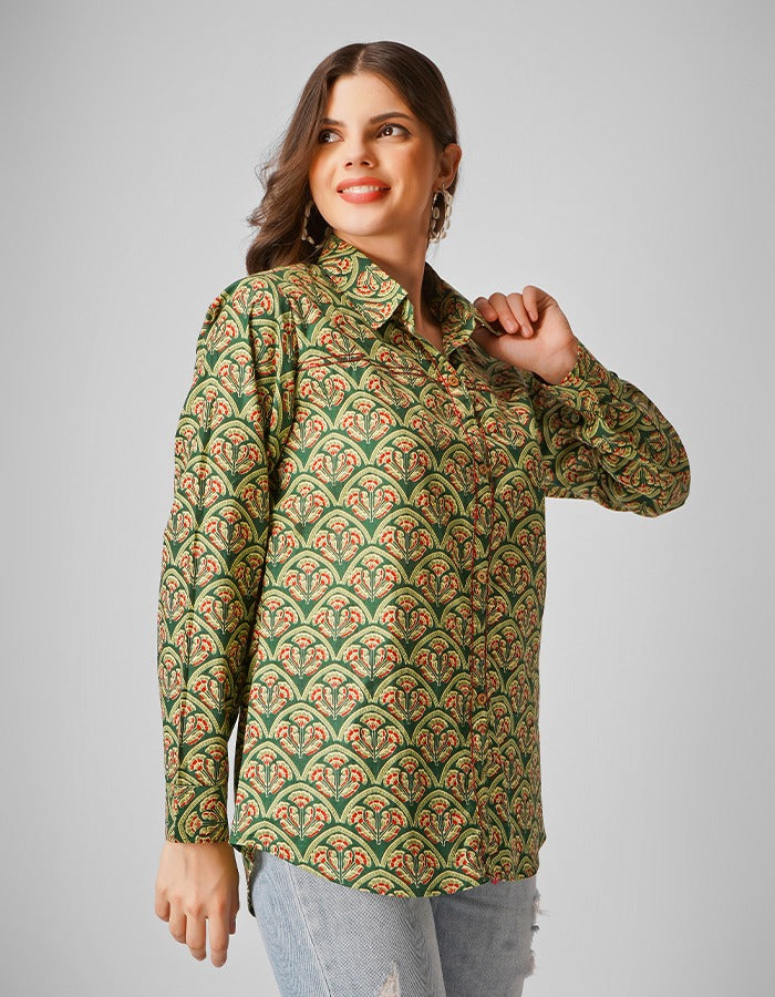 Cotton stylish front open printed shirt