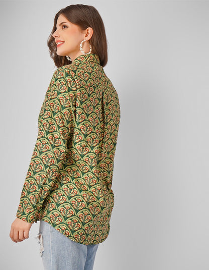 Cotton stylish front open printed shirt