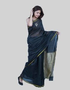 Black chanderi saree with dull gold pallu with 2 blouses