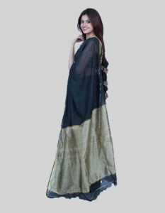 Black chanderi saree with dull gold pallu with 2 blouses