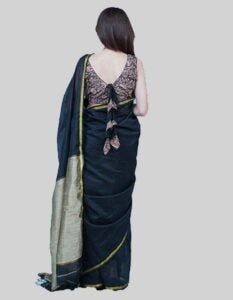 Black chanderi saree with dull gold pallu with 2 blouses