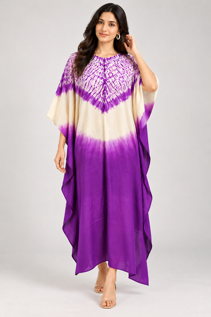 Elegant Tie- Dye  Kaftan Dress | Flowing Relaxed Fit | Women’s Casual & Party Wear
