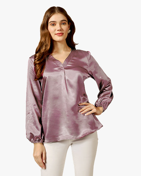 This solid V-neck stylish top with full sleeves is a timeless wardrobe essential.