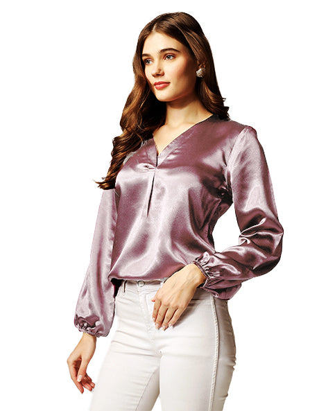 This solid V-neck stylish top with full sleeves is a timeless wardrobe essential.