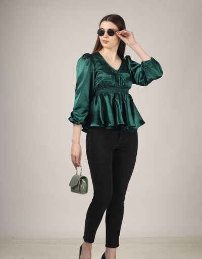 Buy Overlap Satin Party Top with Frill & Full Sleeves Online