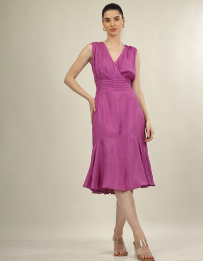 Overlap without sleeves v neck long dress is perfect for all season and all occasions