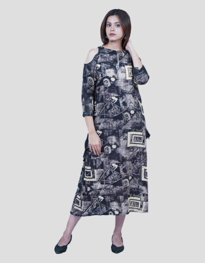 Buy Long Dress in Camouflage Print with Mirror Lace Online