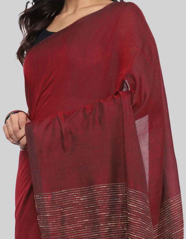 Buy Maroon Linen Saree with Blouse and Strip Online