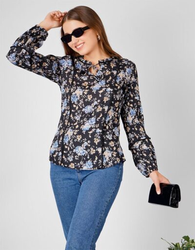 Buy wrinkle cotton floral print top online for a stylish look