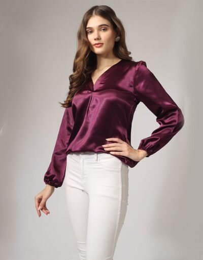 Buy Solid Wine Top with Full Sleeves Online