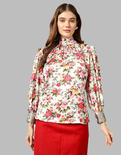 Buy Printed Satin Shirt with Sequence Cuff Online